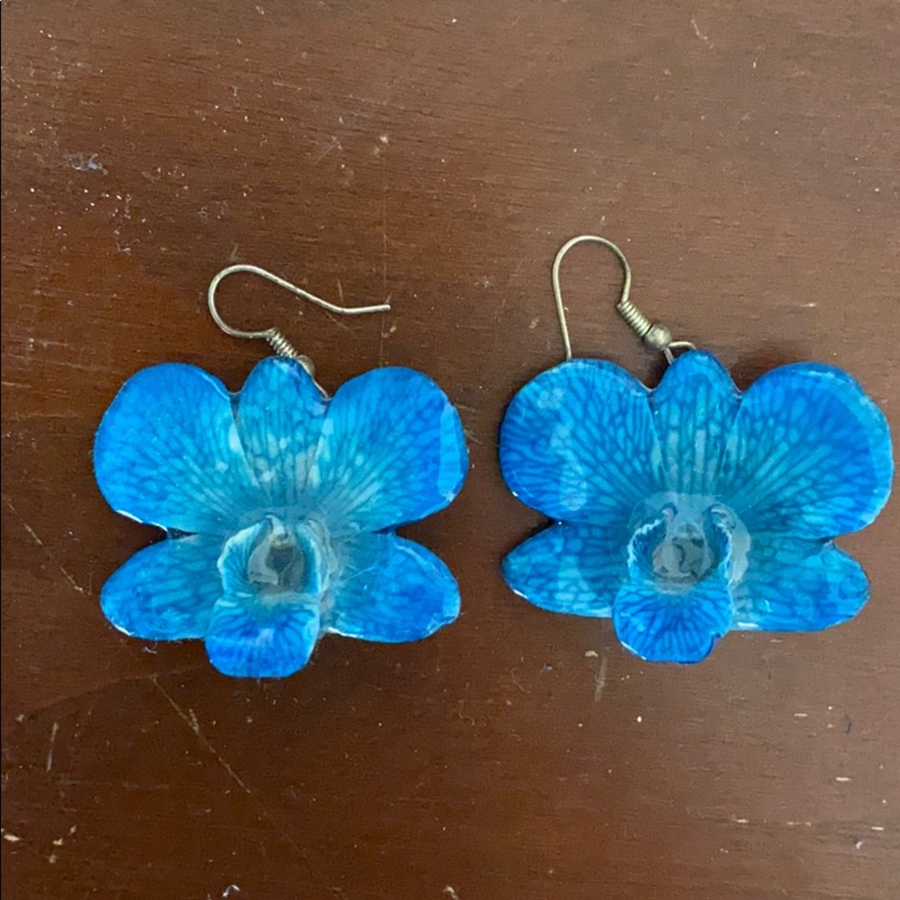 Blue orchid flower earrings